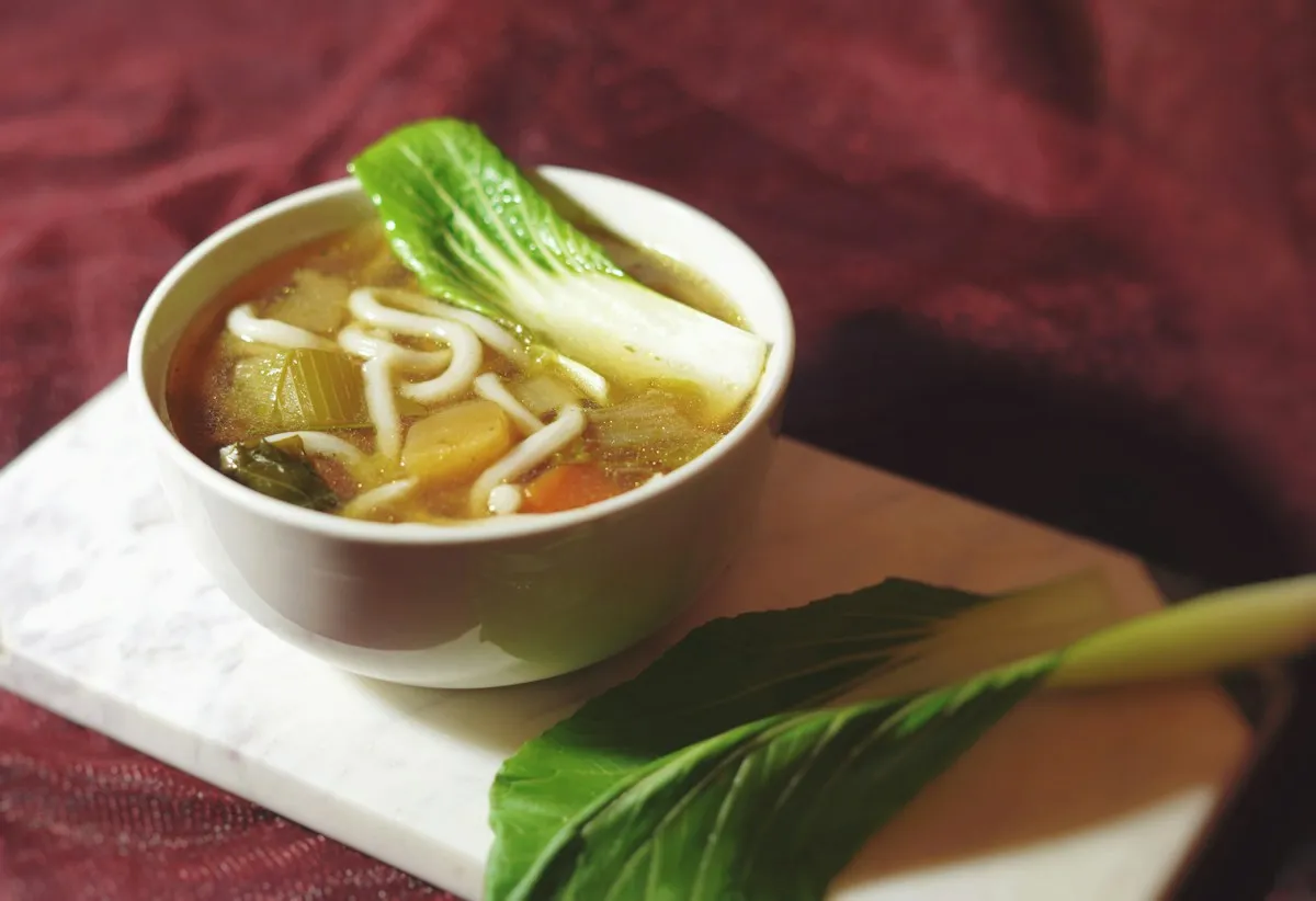Bowl of chicken soup with vegetables